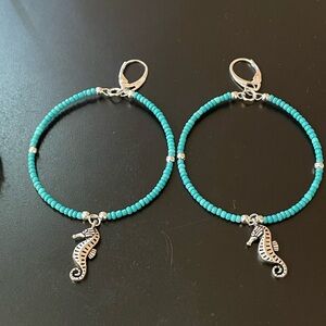 Turquoise Beaded Earrings with Seahorse Charm